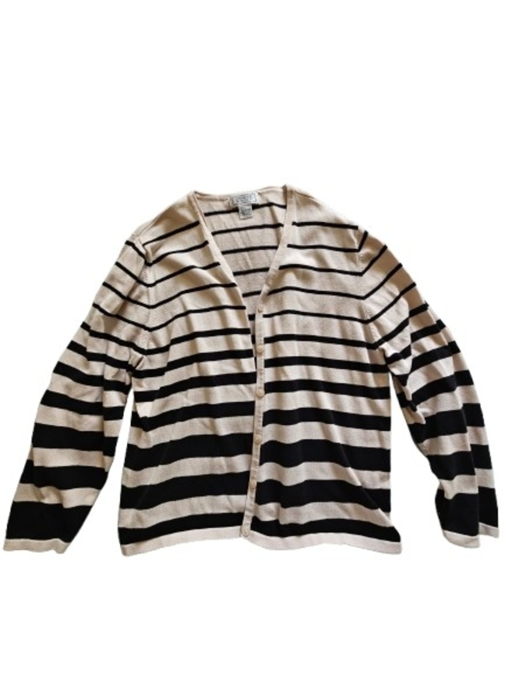 Jennifer Moore Black and Cream Striped V-Neck‎ Cardigan